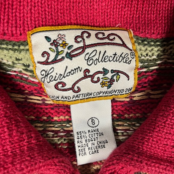 Vintage Heirloom Collectibles Red Green Fair Isle Zip Cardigan Sweater Sz S - Picture 2 of 9